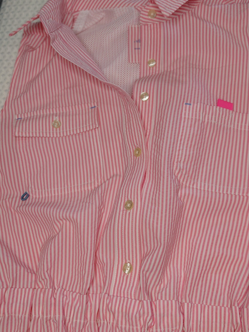 Vineyard Vines Dress Performance Seersucker Vented Pink White Striped Size 2 - Picture 10 of 11